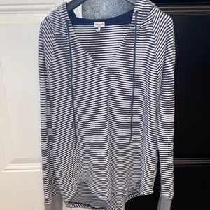 Brand: Splendid, blue and white stripped sweatshirt with hood!